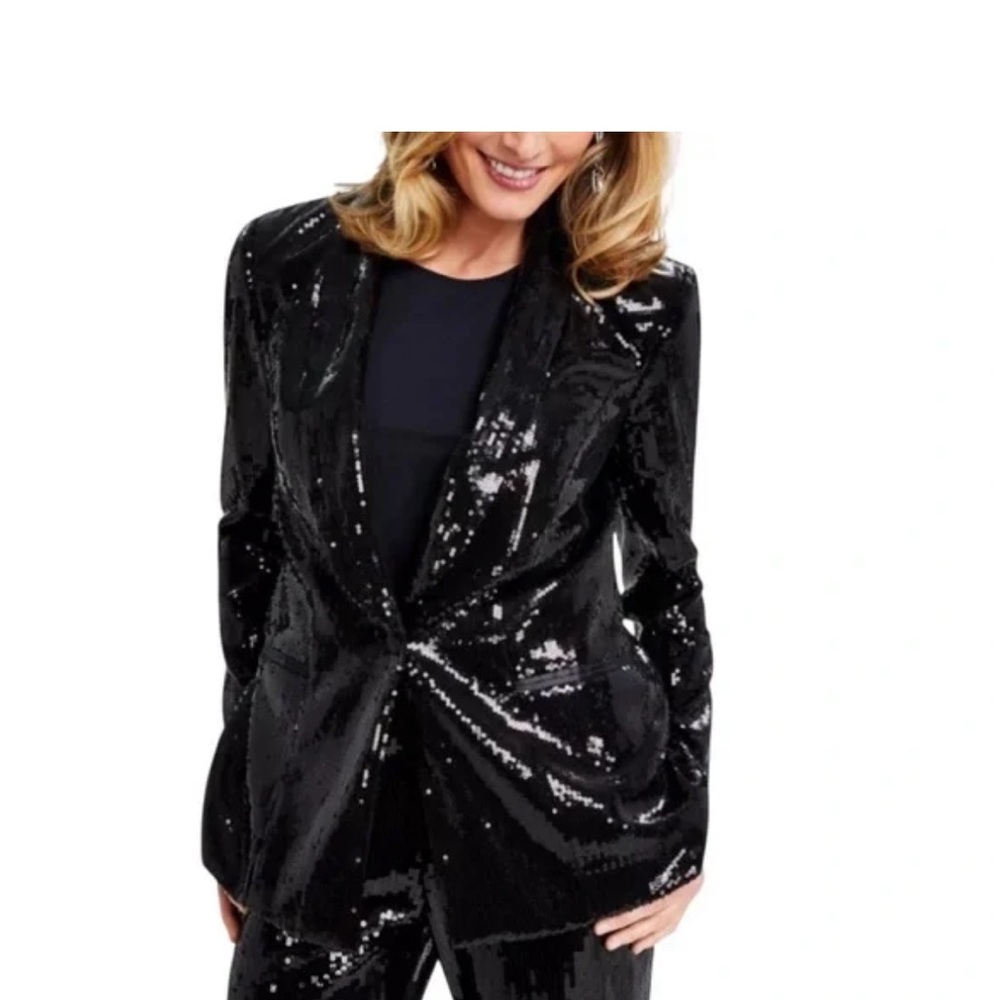 INC International Concepts Shimmering Black Sequin Blazer